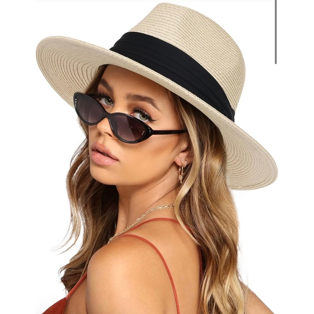 FURTALK Womens Straw Sun Hat UPF 80+Khaki Fedora Wide Brim Summer Beach Hat L-XL